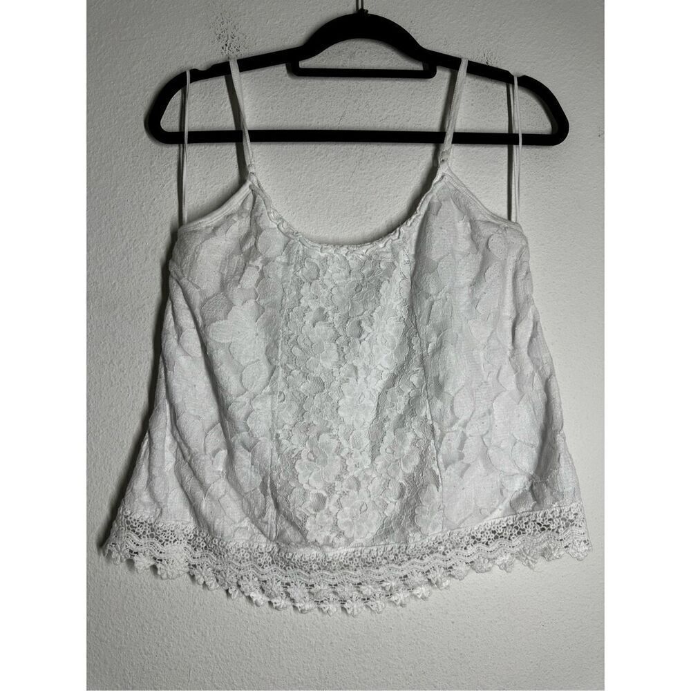Aeropostale Cropped Bohemian Tank Top Lace Spaghetti Straps Size L White